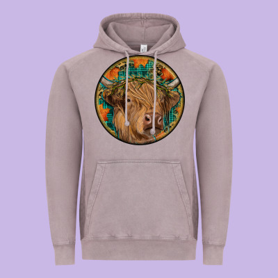 Fall Highland Cow Round Vintage Hoodie Designed By Ranaportraitstore