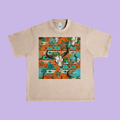 Western Bull Skull Seamless Pattern Urban Heavy Tee Designed By Hra Design Shop