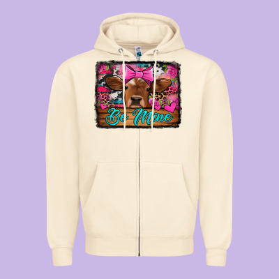 Be Mine Valentine's Day Cow Zipper Hoodie Designed By Jasminsmagicworld