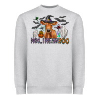Heather Grey Moo I Mean Boo Heavyweight Sweatshirt - CowhideDigitalArt
