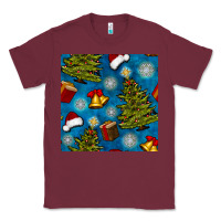 Burgundy christmas trees and bells seamless pattern Classic Tee - BundleAndBundleShop