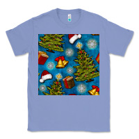 Colony Blue christmas trees and bells seamless pattern Classic Tee - BundleAndBundleShop