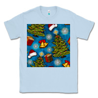 Dusty Blue christmas trees and bells seamless pattern Classic Tee - BundleAndBundleShop
