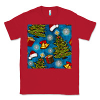 Red christmas trees and bells seamless pattern Classic Tee - BundleAndBundleShop