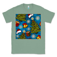 Sage christmas trees and bells seamless pattern Classic Tee - BundleAndBundleShop