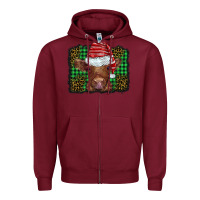 Burgundy christmas leopard buffalo plaid baby highland cow Zipper Hoodie - BarkalooDesign