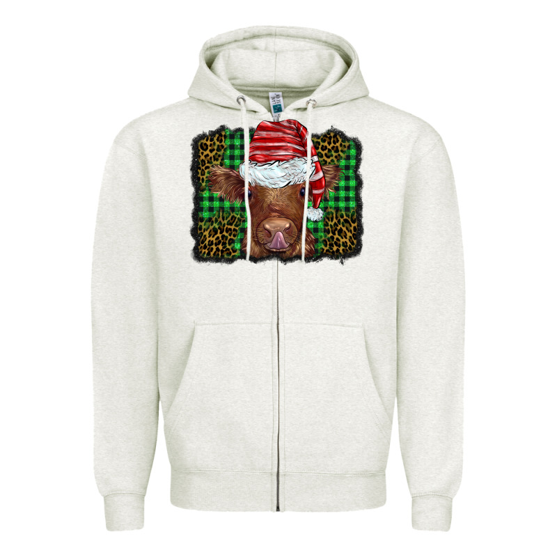 Christmas Leopard Buffalo Plaid Baby Highland Cow Zipper Hoodie by BarkalooDesign | Teevron