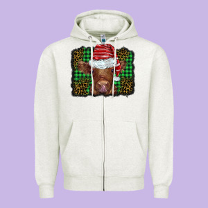 Christmas Leopard Buffalo Plaid Baby Highland Cow Zipper Hoodie Designed By Barkaloodesign