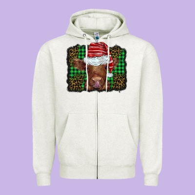 Christmas Leopard Buffalo Plaid Baby Highland Cow Zipper Hoodie Designed By Barkaloodesign