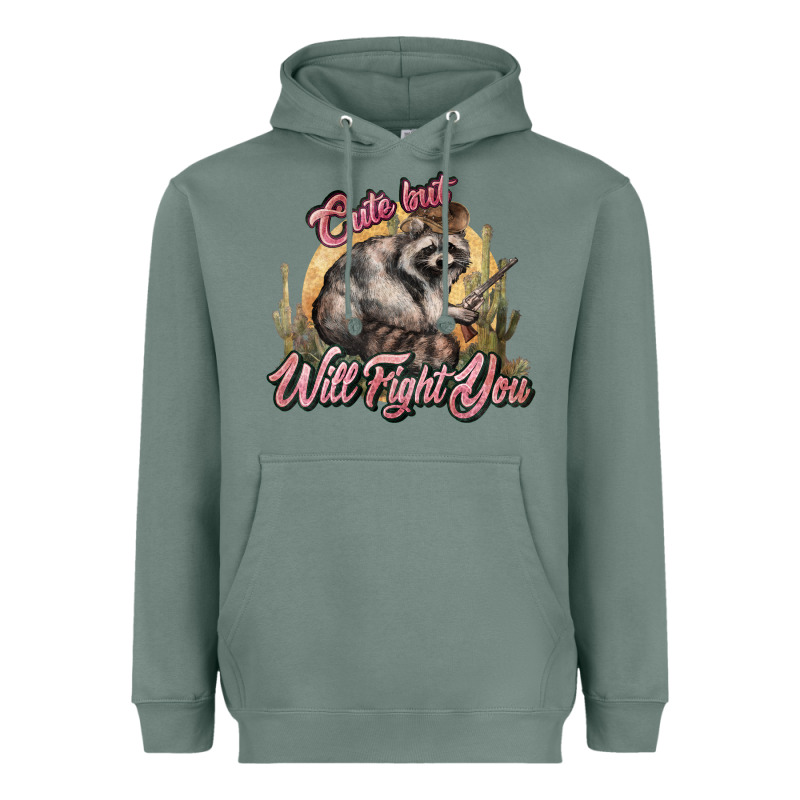 Cute But Will Fight You Racoon Western Heavyweight Hoodie by NancyCooperArtShop | Teevron