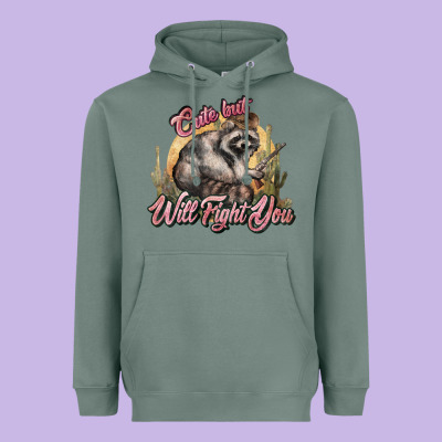Cute But Will Fight You Racoon Western Heavyweight Hoodie Designed By Nancycooperartshop