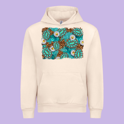 Leopard And Turquoise Gemstone Background Urban Hoodie Designed By Texasbilliewilder