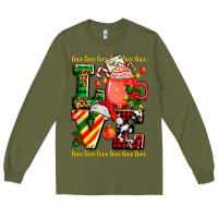 Army Green love with coffee cup and christmas lights Long Sleeve Tee - AdoDesignShop