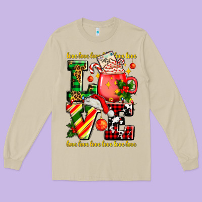 Love With Coffee Cup And Christmas Lights Long Sleeve Tee Designed By Adodesignshop