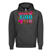 Charcoal Heather xoxo valentine's day pink roses and hearts Zipper Hoodie - Jasminsmagicworld