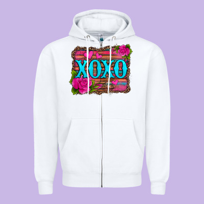Xoxo Valentine's Day Pink Roses And Hearts Zipper Hoodie Designed By Jasminsmagicworld