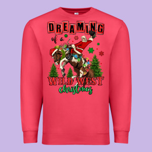 Dreaming Of A Wild West Christmas Cowboy Santa Premium Sweatshirt Designed By Maliassmallbusiness