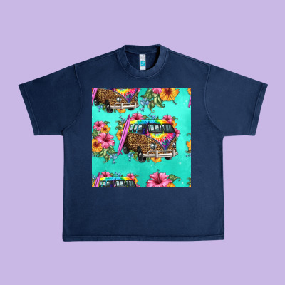 Floral Hippie Truck Seamless Pattern Urban Heavy Tee Designed By Hra Design Shop
