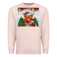 Pale Pink christmas cow Premium Sweatshirt - MaliasSmallBusiness