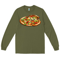 Army Green big pizza Long Sleeve Tee - AdoDesignShop