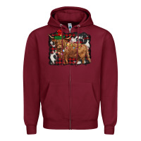 Burgundy christmas highland cow Zipper Hoodie - BarkalooDesign