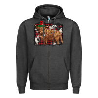 Charcoal Heather christmas highland cow Zipper Hoodie - BarkalooDesign