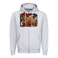 Heather Grey christmas highland cow Zipper Hoodie - BarkalooDesign