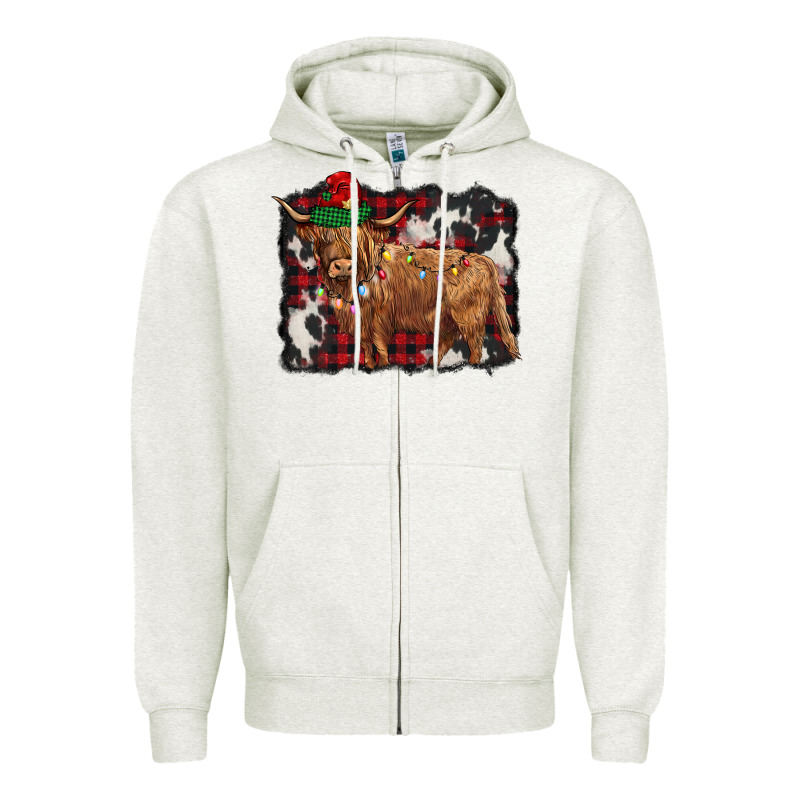 Christmas Highland Cow Zipper Hoodie by BarkalooDesign | Teevron