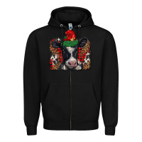Black christmas black and white baby cow Zipper Hoodie - BarkalooDesign