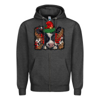 Charcoal Heather christmas black and white baby cow Zipper Hoodie - BarkalooDesign