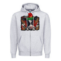 Heather Grey christmas black and white baby cow Zipper Hoodie - BarkalooDesign