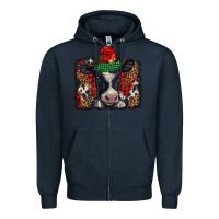 Navy christmas black and white baby cow Zipper Hoodie - BarkalooDesign