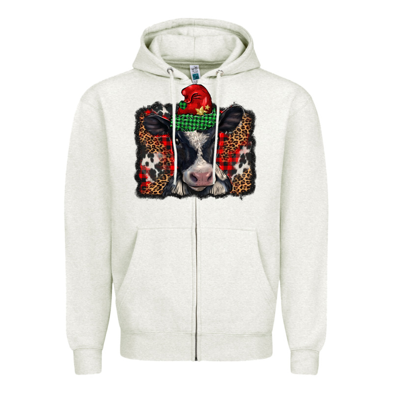 Christmas Black And White Baby Cow Zipper Hoodie by BarkalooDesign | Teevron