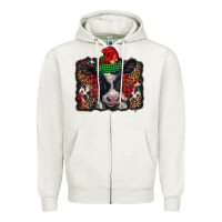 Oatmeal Heather christmas black and white baby cow Zipper Hoodie - BarkalooDesign