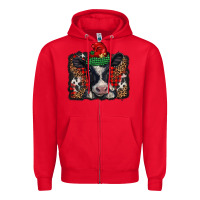Red christmas black and white baby cow Zipper Hoodie - BarkalooDesign
