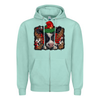 Seafoam christmas black and white baby cow Zipper Hoodie - BarkalooDesign