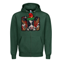 Sports Green christmas black and white baby cow Zipper Hoodie - BarkalooDesign
