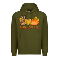 Army Green peace love fall Premium Hoodie - AdoDesignShop