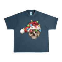Midnight Navy Christmas skull with santa hat Urban Heavy Tee - FaDigitalArtStudio