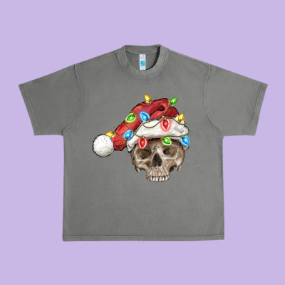 Christmas Skull With Santa Hat Urban Heavy Tee Designed By Fadigitalartstudio