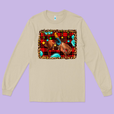 Christmas Rodeo Cowboy Long Sleeve Tee Designed By Jahusdesignshop