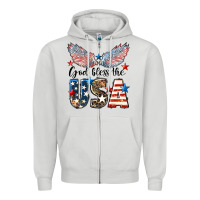 Dove Grey Western God Bless The USA Zipper Hoodie - LillyAllenDesigns