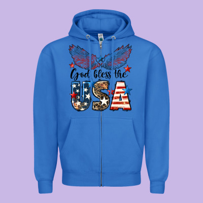 Western God Bless The Usa Zipper Hoodie Designed By Lillyallendesigns