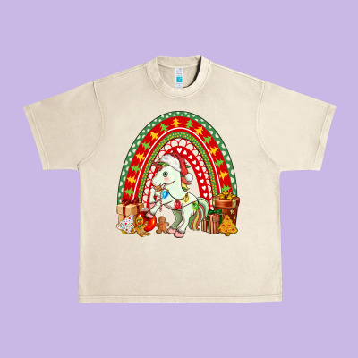 Christmas Unicorn Rainbow Urban Heavy Tee Designed By Fadigitalartstudio