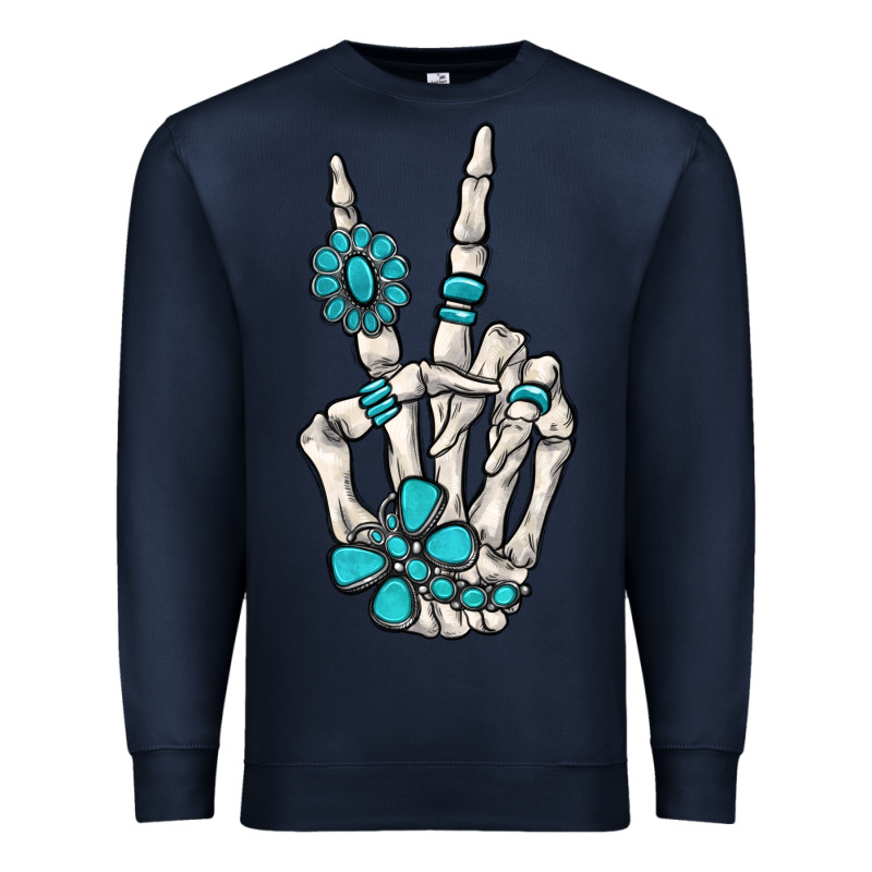 Turquoise Gemstone Skeleton Hand Premium Sweatshirt by MaliasSmallBusiness | Teevron