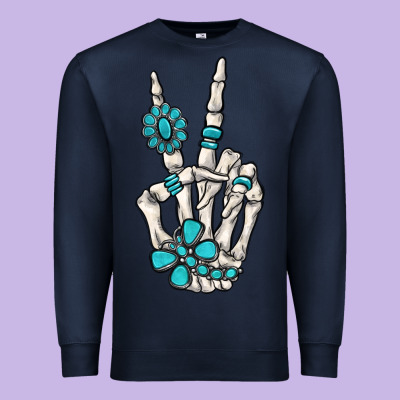 Turquoise Gemstone Skeleton Hand Premium Sweatshirt Designed By Maliassmallbusiness
