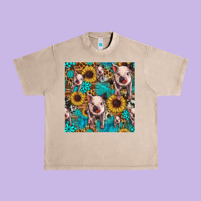 Cute Pig With Patches Seamless Pattern Urban Heavy Tee Designed By Hra Design Shop