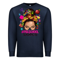 Navy preschool teacher life  messy bun Premium Sweatshirt - NancyCooperArtShop