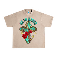 French Oak he is risen cross with roses Urban Heavy Tee - BarkalooDesign