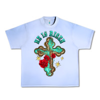 Grape Ice he is risen cross with roses Urban Heavy Tee - BarkalooDesign
